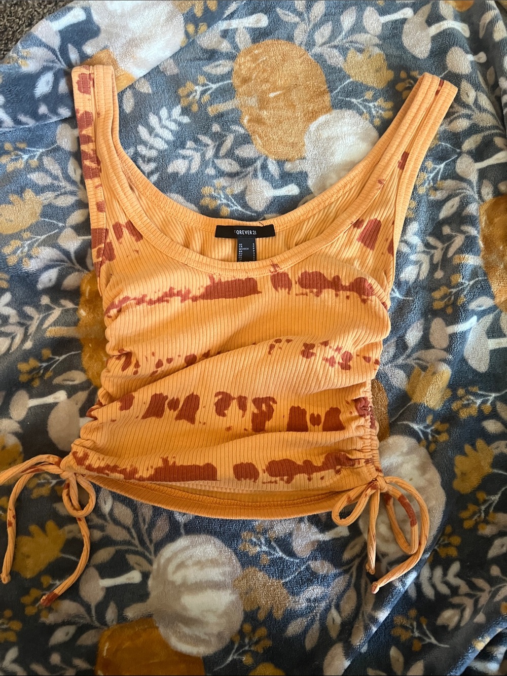 Forever 21 Peach-Orange Tie-Dye Ribbed Tank with Side Ties